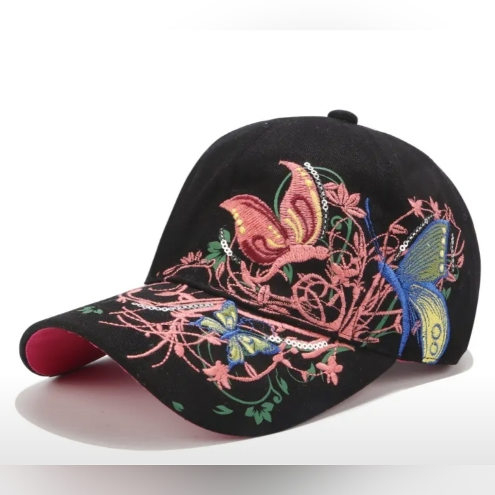 New women's butterfly black baseball cap hat
